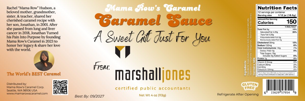 Custom caramel label for Marshall Jones